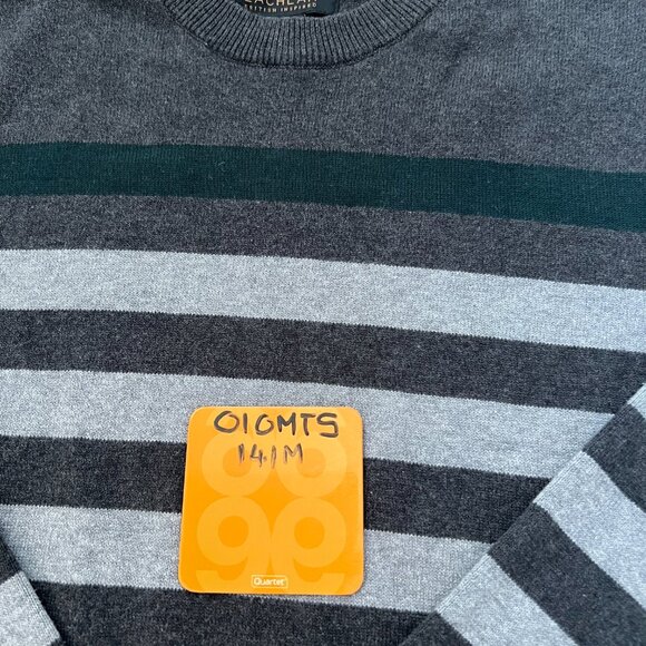 🩶Lachlan British Inspired 100% Cotton Striped Sweater Grey & Dark Green unisex - Picture 8 of 8